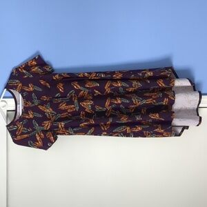 XXS LuLaRoe Purple Feather Print Dress Hi Lo Hem Dress Short Sleeve